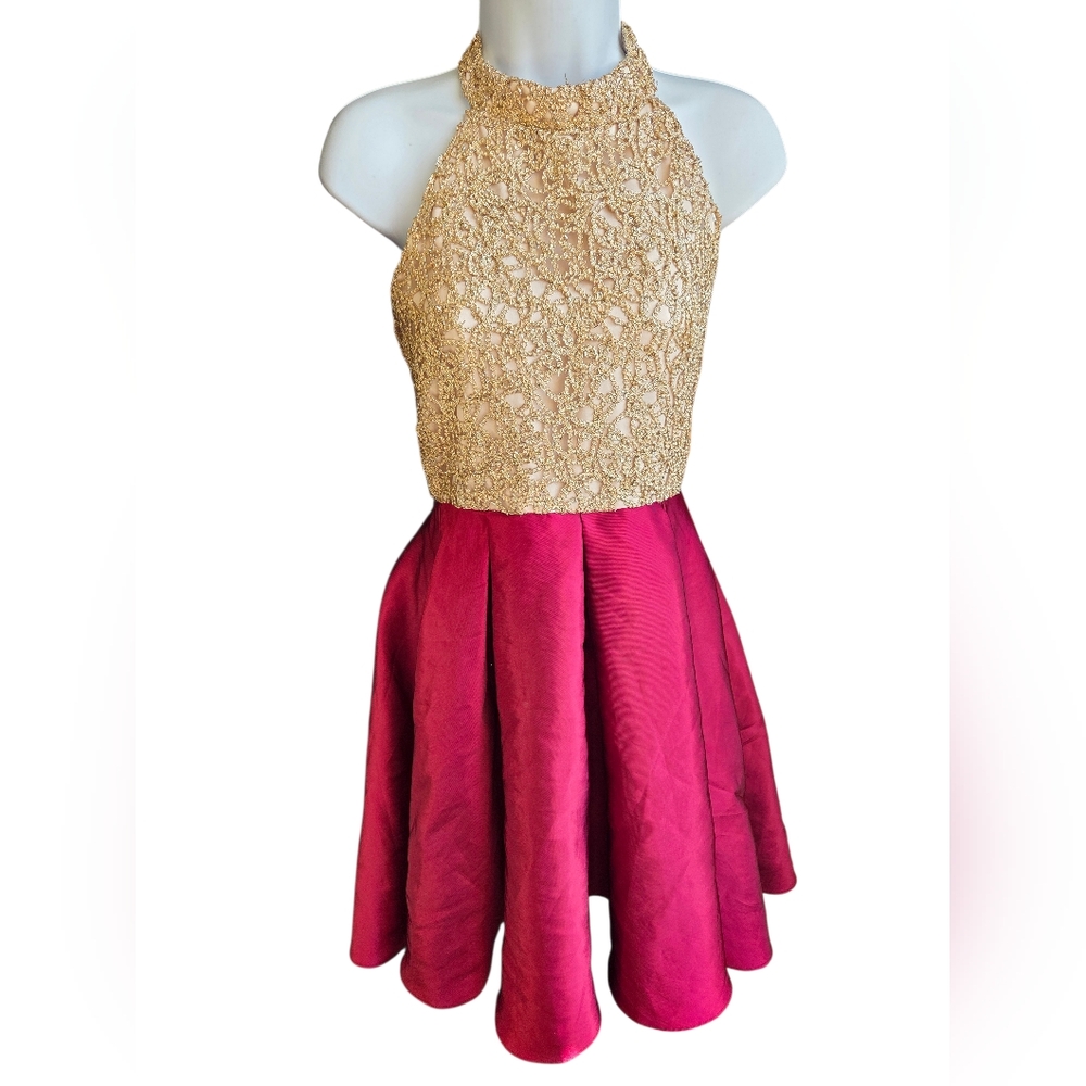 Rare Editions Gold Maroon Metallic Bodice Girls Dress Size 16